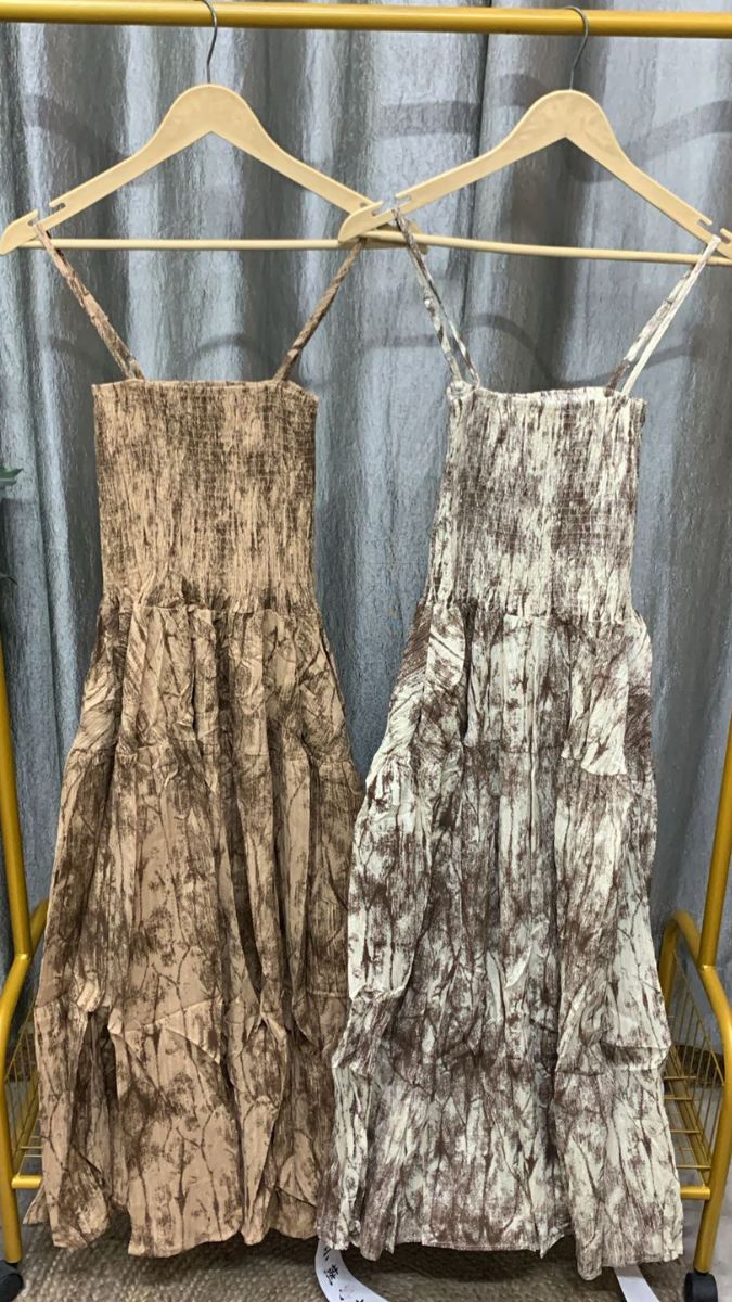 Printed Strap Sleeve Elastic Upper Maxi Dress FC2331