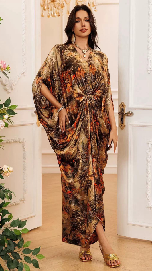 Printed V Neck Kaftan Dress FC2453