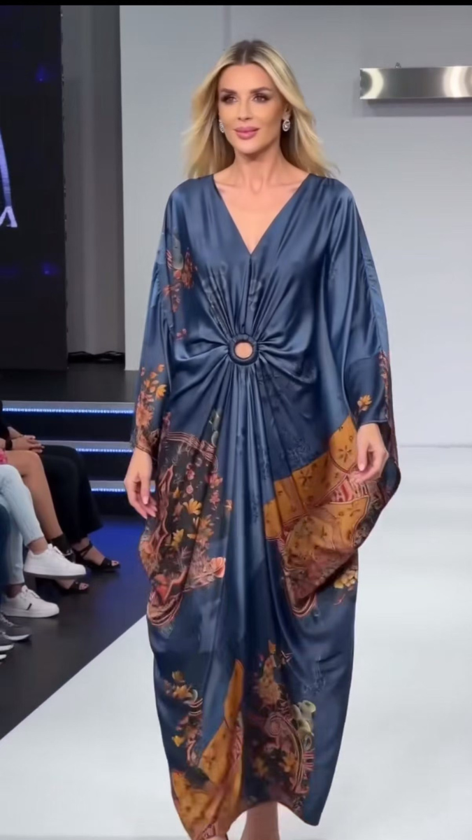 Printed V Neck Kaftan Dress FC2453