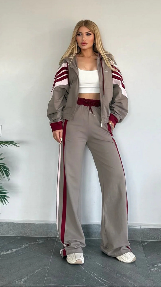 Red And White Striped Jacket And Pant Coord Set FC1923