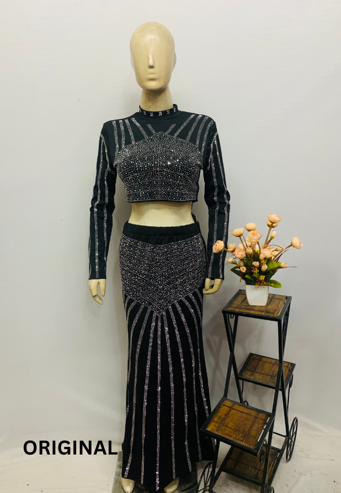 Rhinestone Bodycon Two Piece Set 