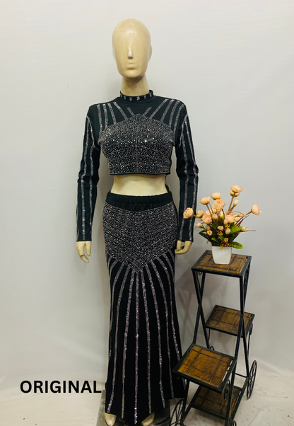 Rhinestone Bodycon Two Piece Set 