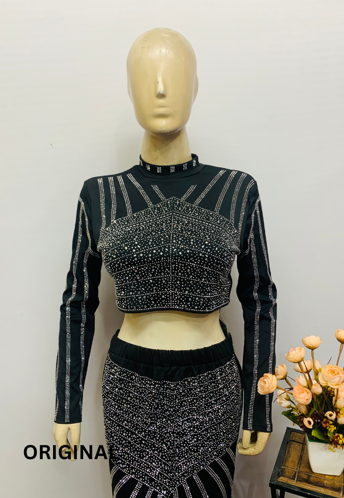 Rhinestone Bodycon Two Piece Set 