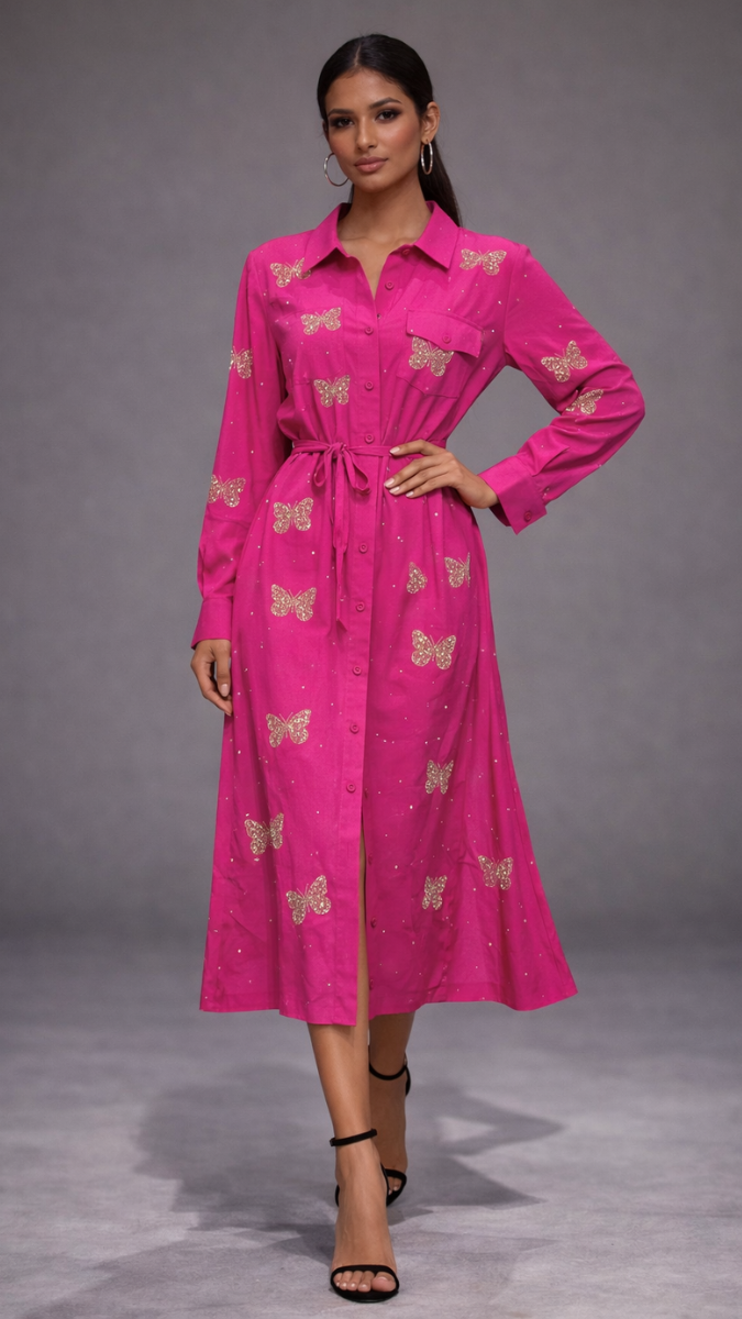 Rhinestone Butterfly Embedded A- Line Dress FC2259