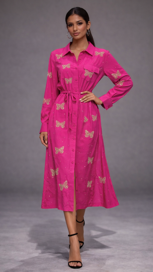 Rhinestone Butterfly Embedded A- Line Dress FC2259