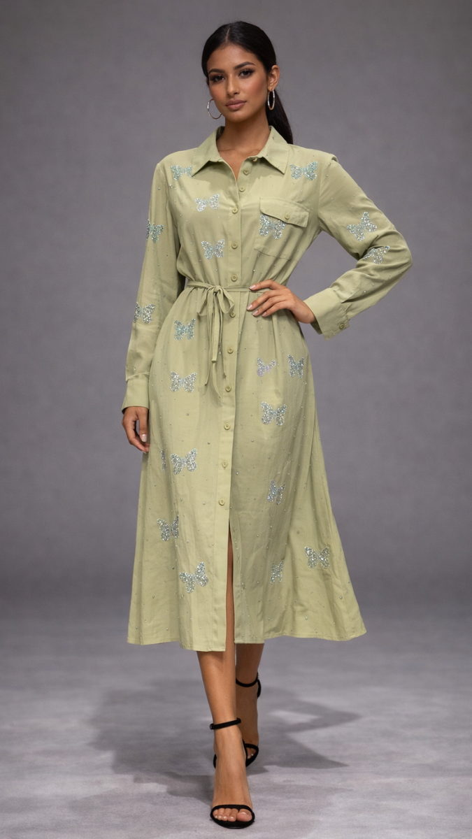 Rhinestone Butterfly Embedded A- Line Dress FC2259