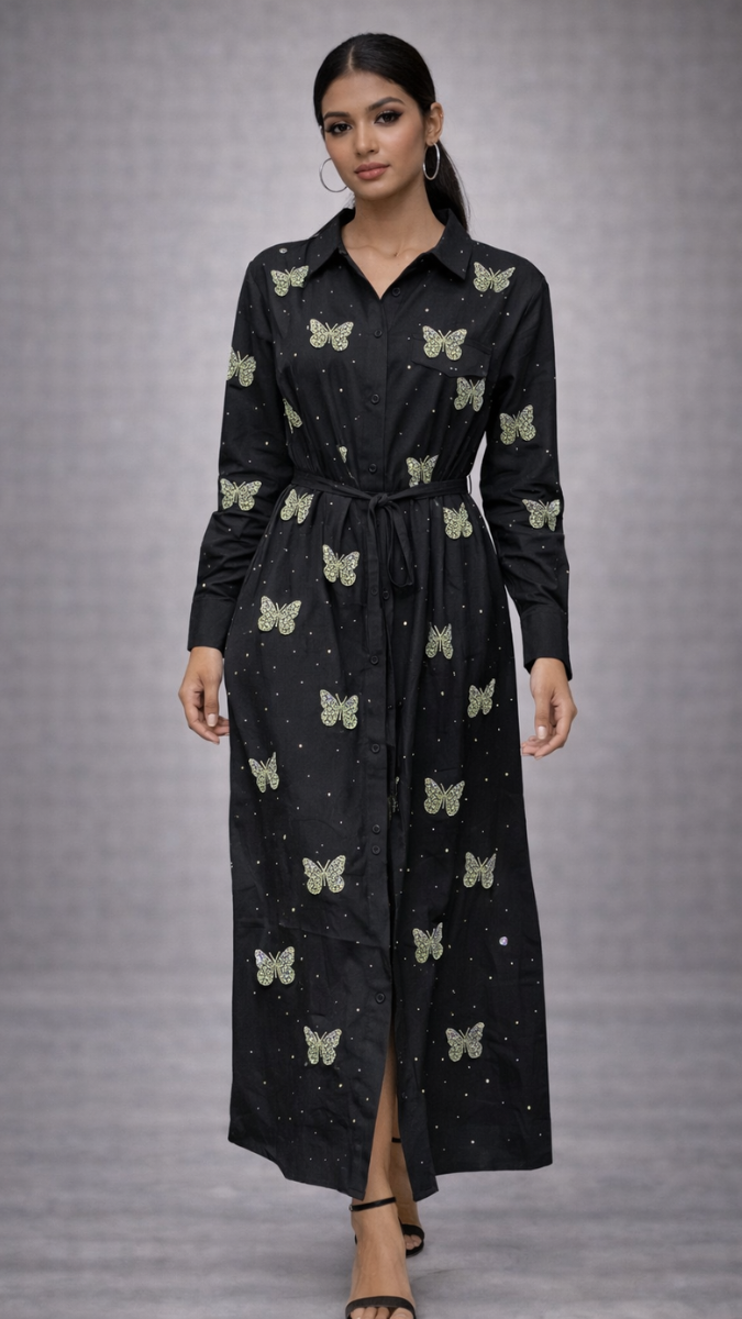 Rhinestone Butterfly Embedded A- Line Dress FC2259