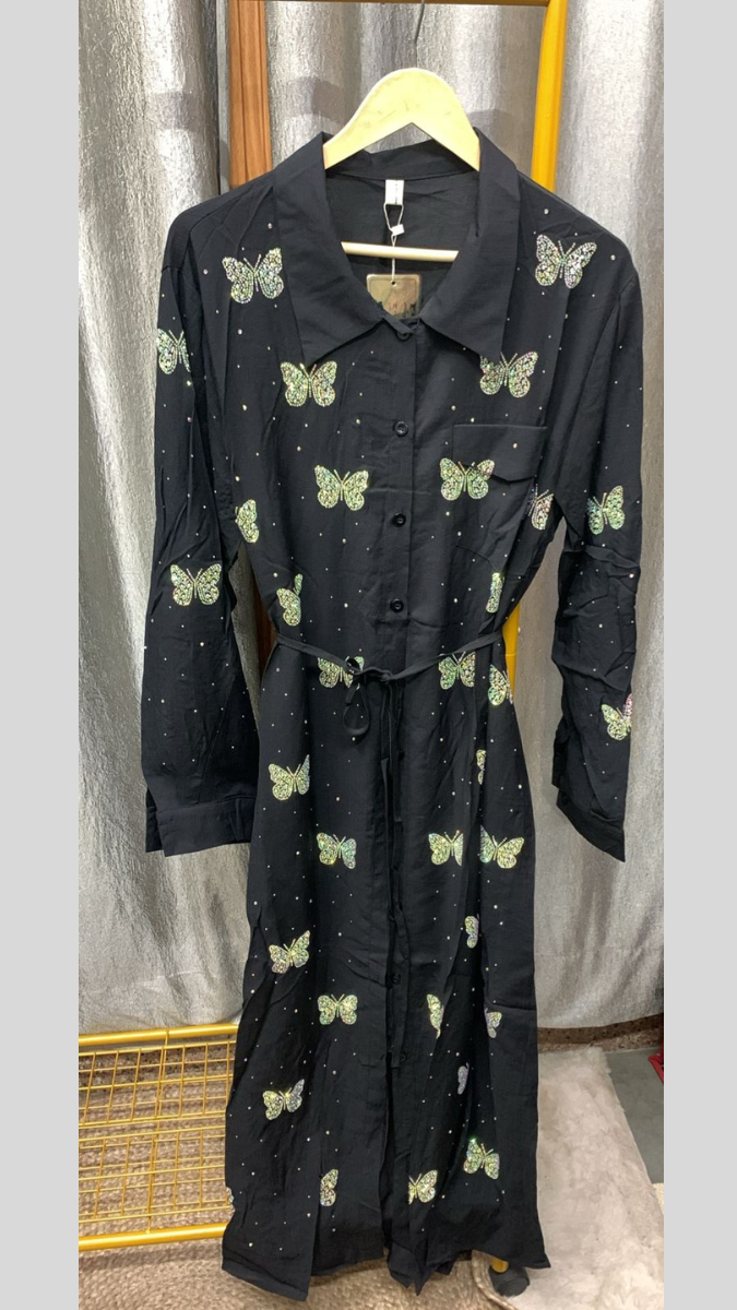 Rhinestone Butterfly Embedded A- Line Dress FC2259