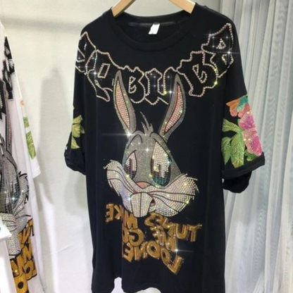 Rhinestone Cartoon Printed T-Shirt