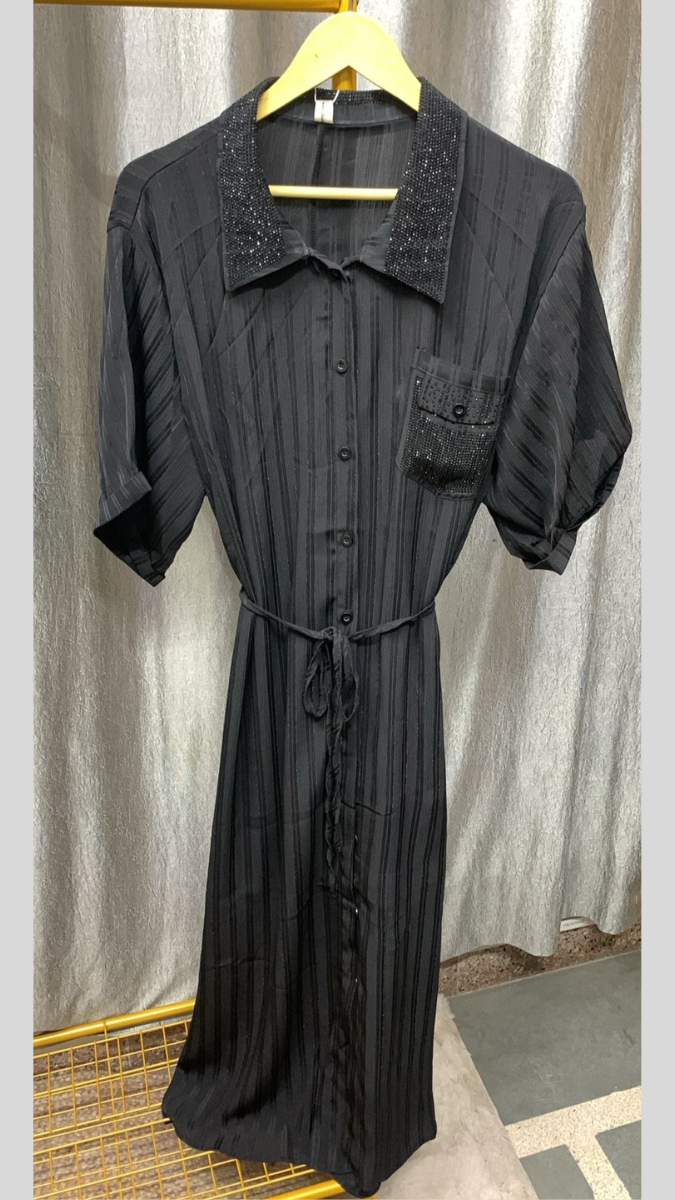 Rhinestone Collar And Pocket Shirt Dress FC2260