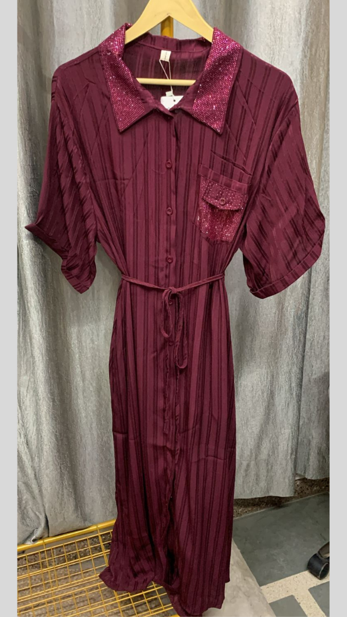 Rhinestone Collar And Pocket Shirt Dress FC2260