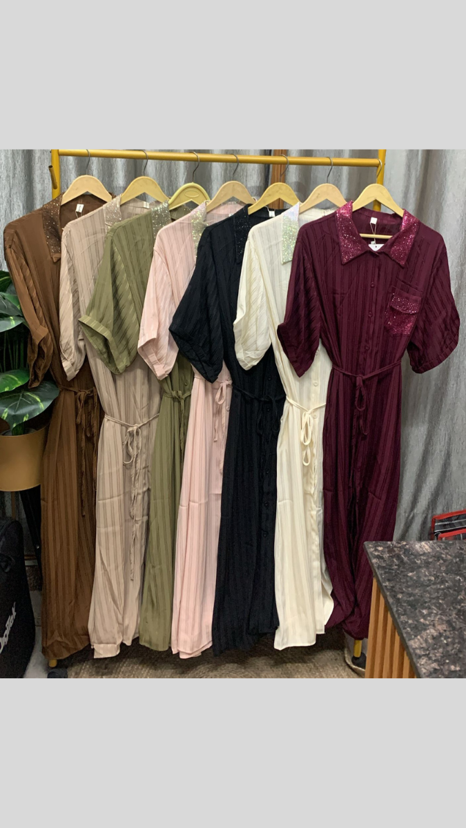 Rhinestone Collar And Pocket Shirt Dress FC2260