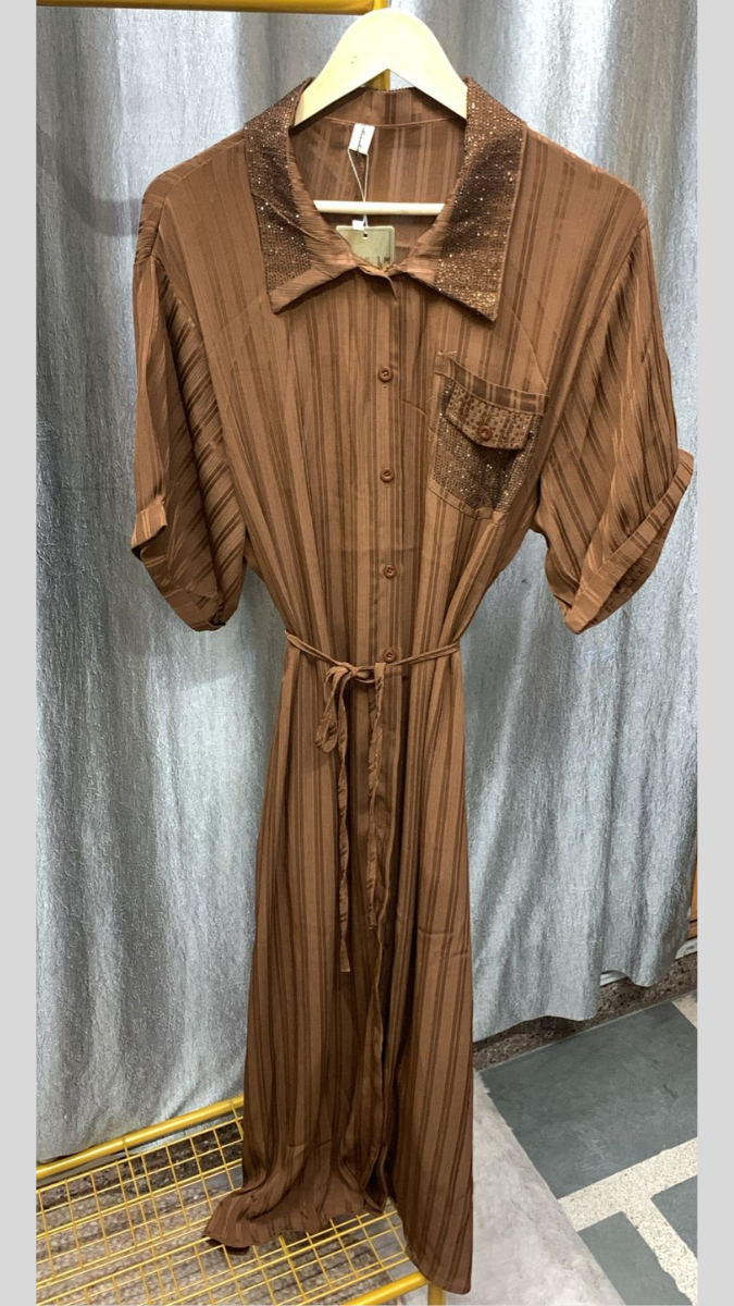 Rhinestone Collar And Pocket Shirt Dress FC2260