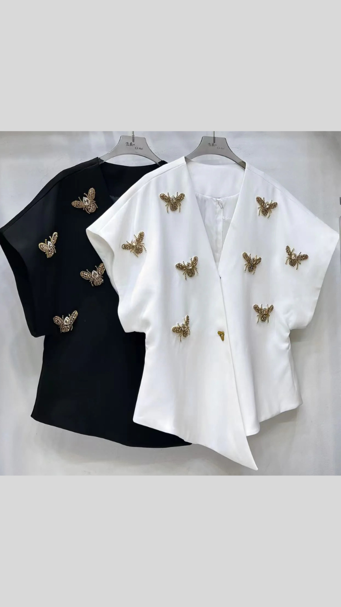 Rhinestone Design Embedded  V Neck Blazer FC1921