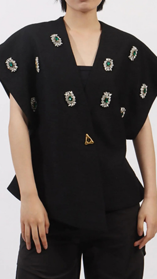 Rhinestone Design Embedded With Crystal V Neck Blazer FC1929