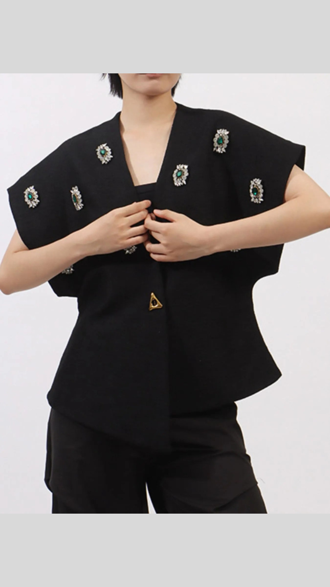 Rhinestone Design Embedded With Crystal V Neck Blazer FC1929