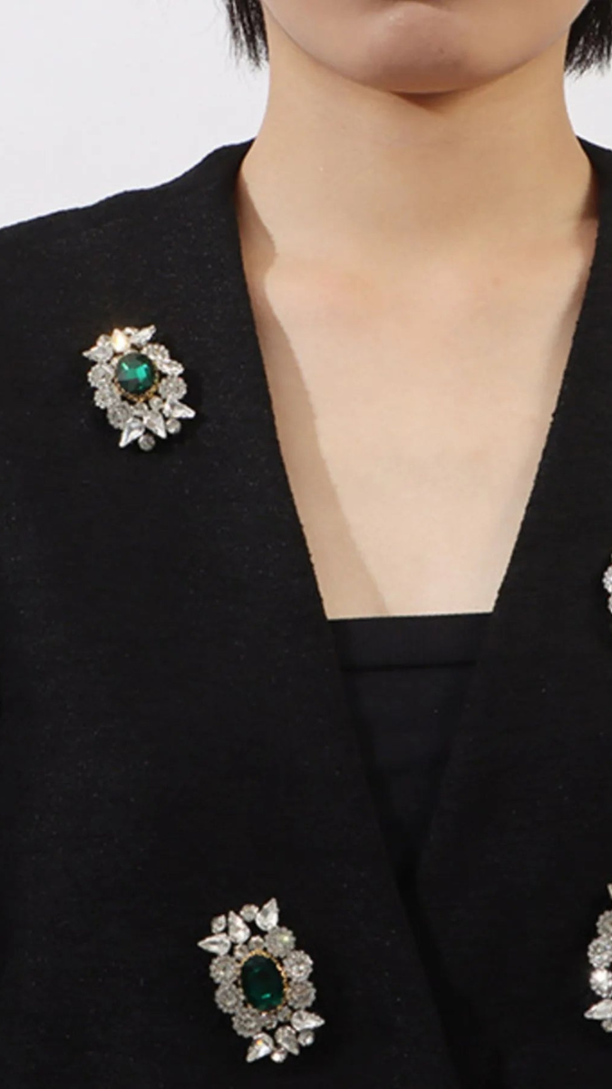 Rhinestone Design Embedded With Crystal V Neck Blazer FC1929