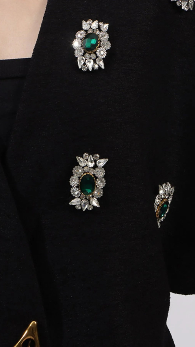 Rhinestone Design Embedded With Crystal V Neck Blazer FC1929