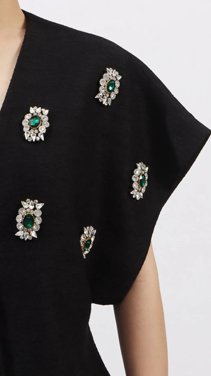 Rhinestone Design Embedded With Crystal V Neck Blazer FC1929