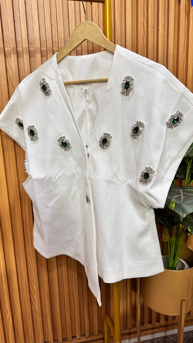 Rhinestone Design Embedded With Crystal V Neck Blazer FC1929