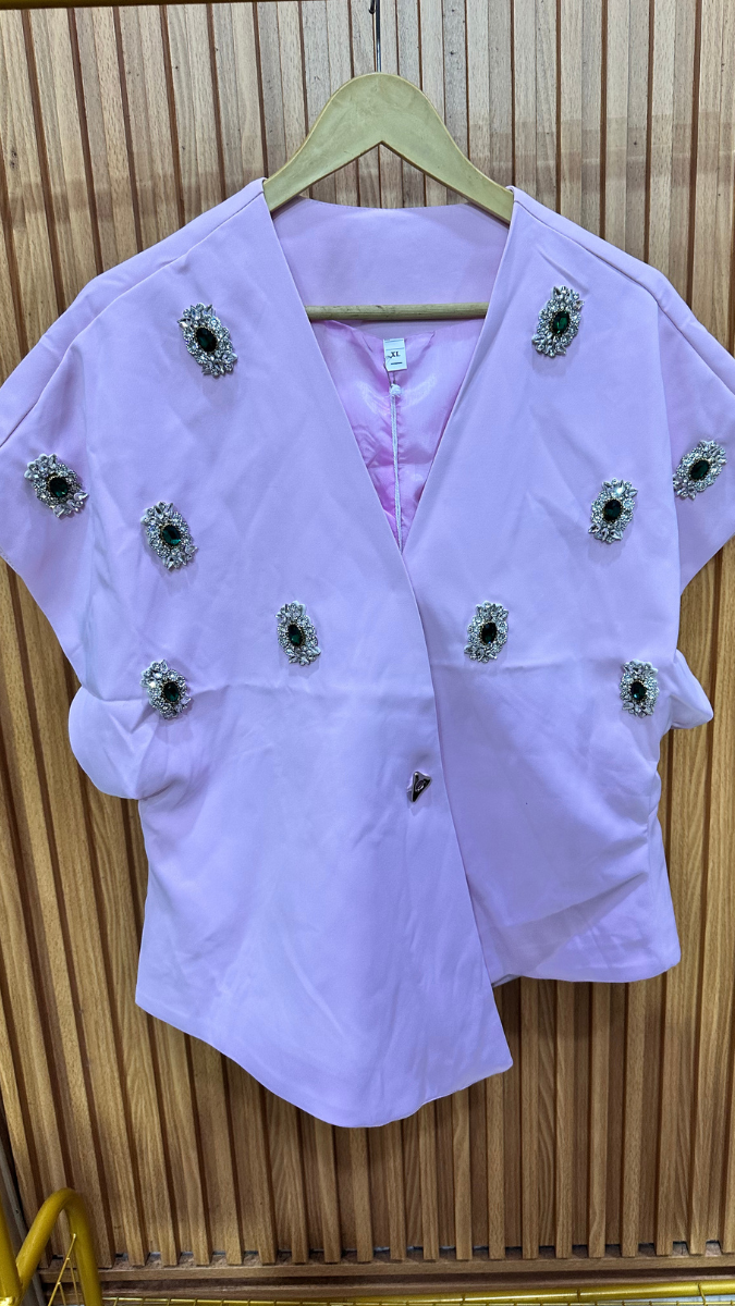 Rhinestone Design Embedded With Crystal V Neck Blazer FC1929