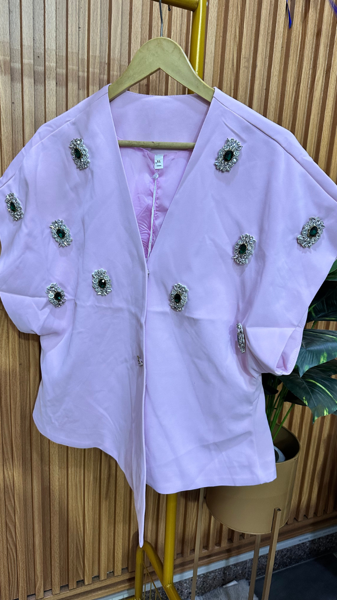 Rhinestone Design Embedded With Crystal V Neck Blazer FC1929