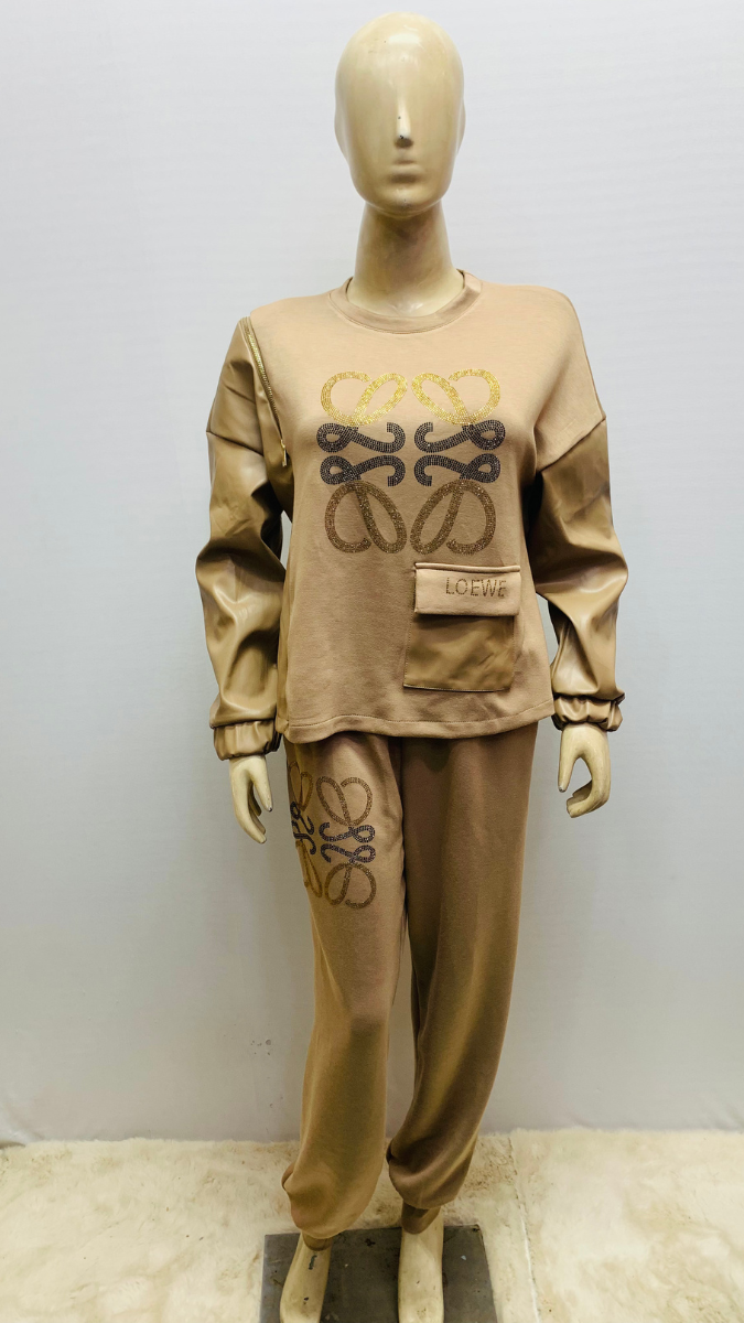 Rhinestone Design Jogger Set FC1584