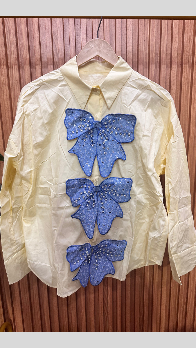 Rhinestone Designed Bow Shirt FC1863