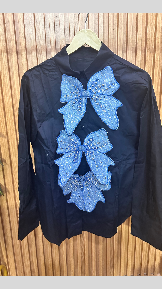 Rhinestone Designed Bow Shirt FC1863
