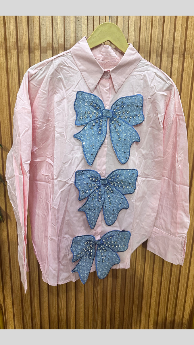 Rhinestone Designed Bow Shirt FC1863