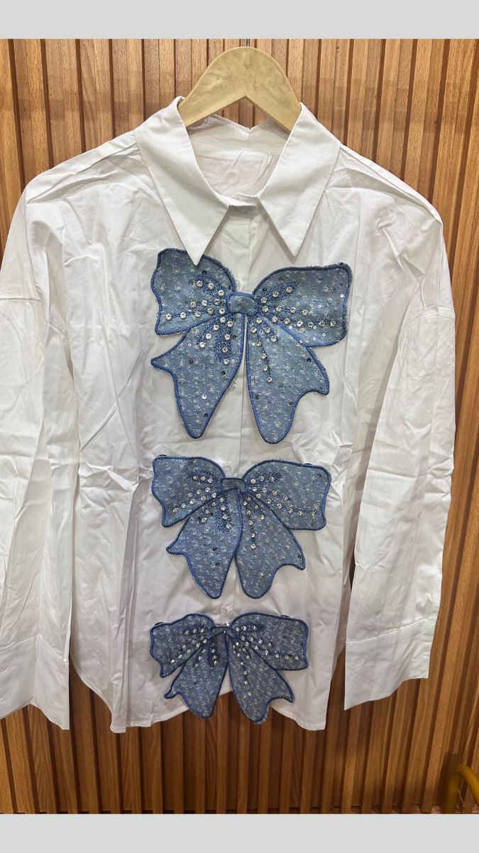 Rhinestone Designed Bow Shirt FC1863