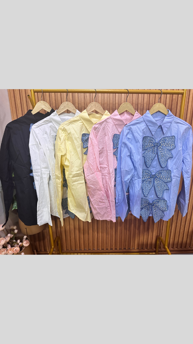 Rhinestone Designed Bow Shirt FC1863