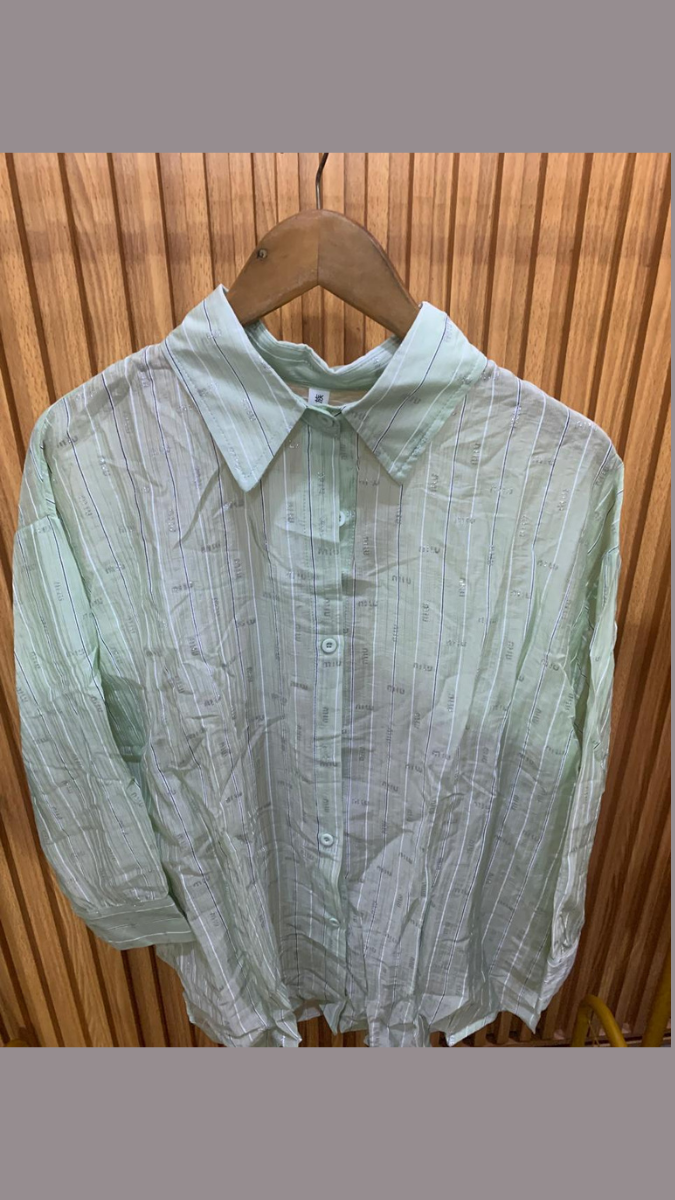 Rhinestone Designed Line Collared Shirt FC2210