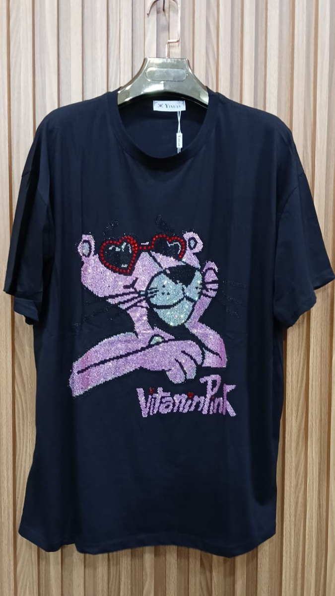 Rhinestone Designed Pink Panther T- Shirt FC2173