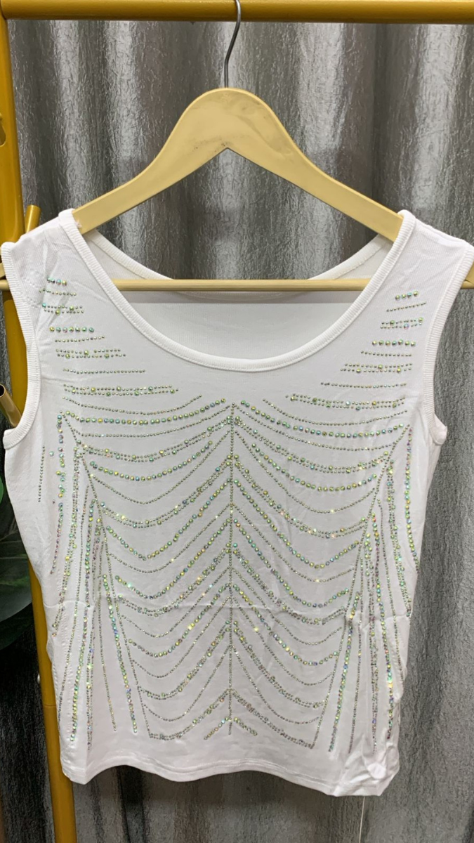 Rhinestone Designed Round Neck Sleeveless Top FC2308