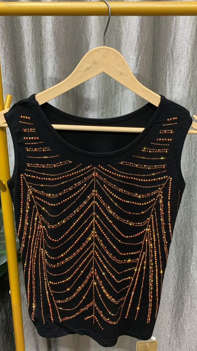 Rhinestone Designed Round Neck Sleeveless Top FC2308