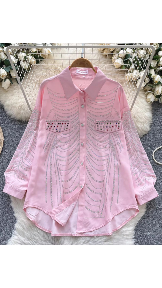 Rhinestone Designed Shirt FC1880