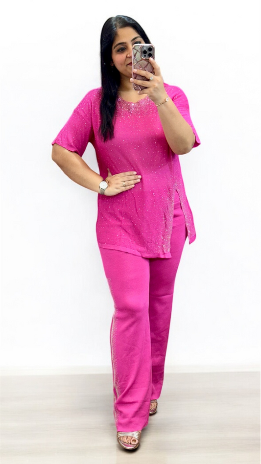 Rhinestone Designed Side Slit Coord Set FC1896