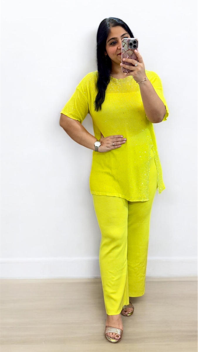 Rhinestone Designed Side Slit Coord Set FC1896