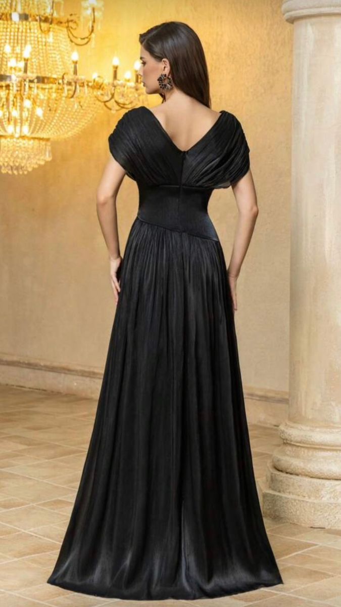 Rhinestone Designed Waist Deep V Neck Dress FC2517