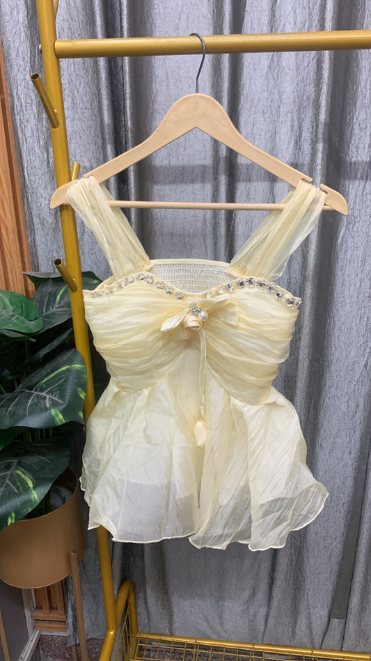Rhinestone Embedded Chiffon Fairy Crop Top FC2551