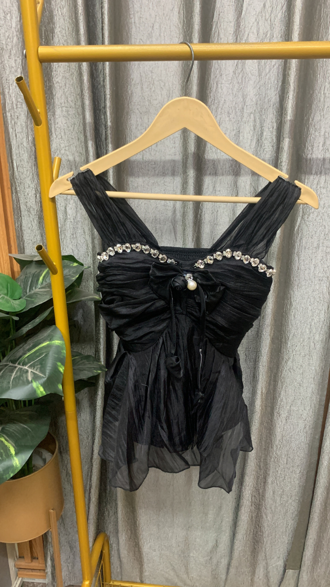 Rhinestone Embedded Chiffon Fairy Crop Top FC2551