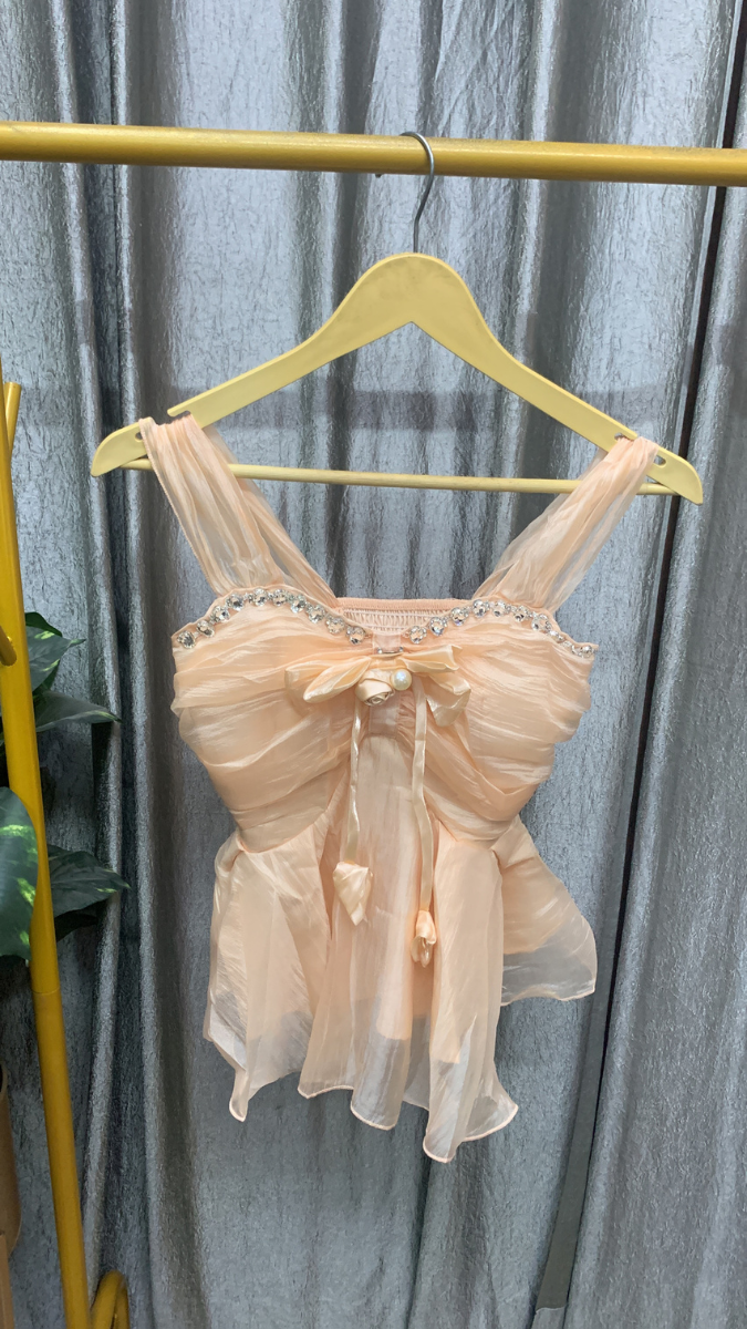 Rhinestone Embedded Chiffon Fairy Crop Top FC2551
