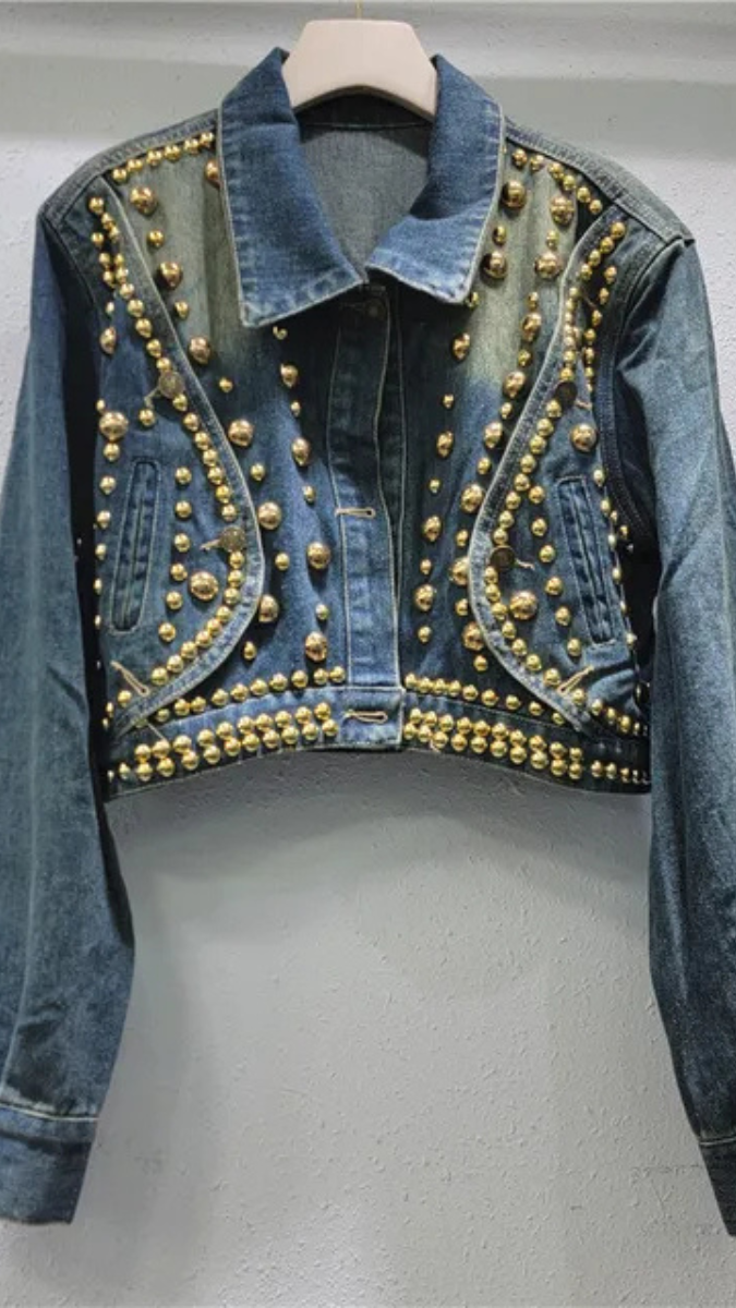 Rhinestone Embedded Dual Color Denim Jacket FC1628