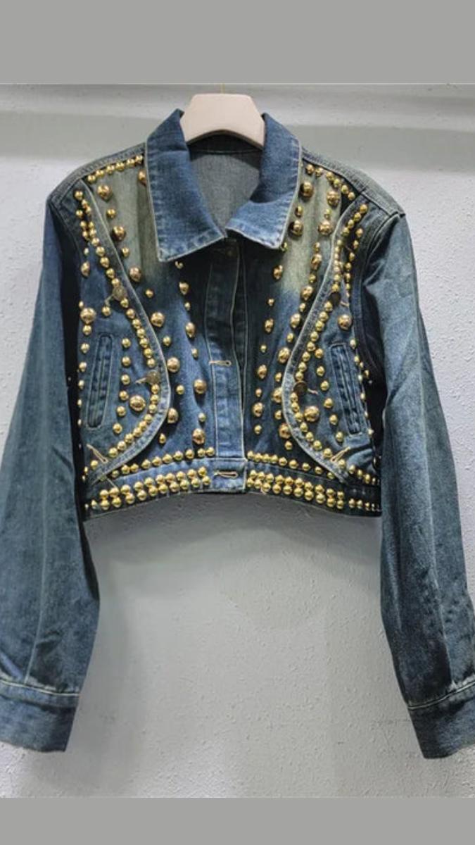 Rhinestone Embedded Dual Color Denim Jacket FC1628