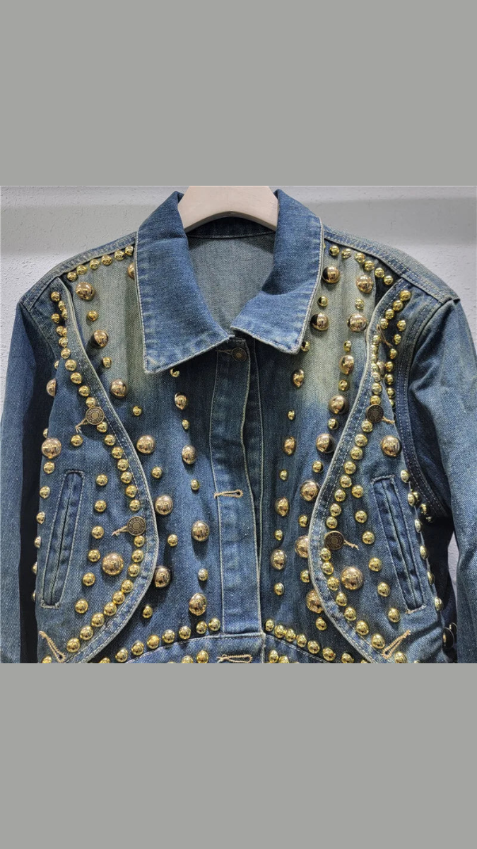 Rhinestone Embedded Dual Color Denim Jacket FC1628