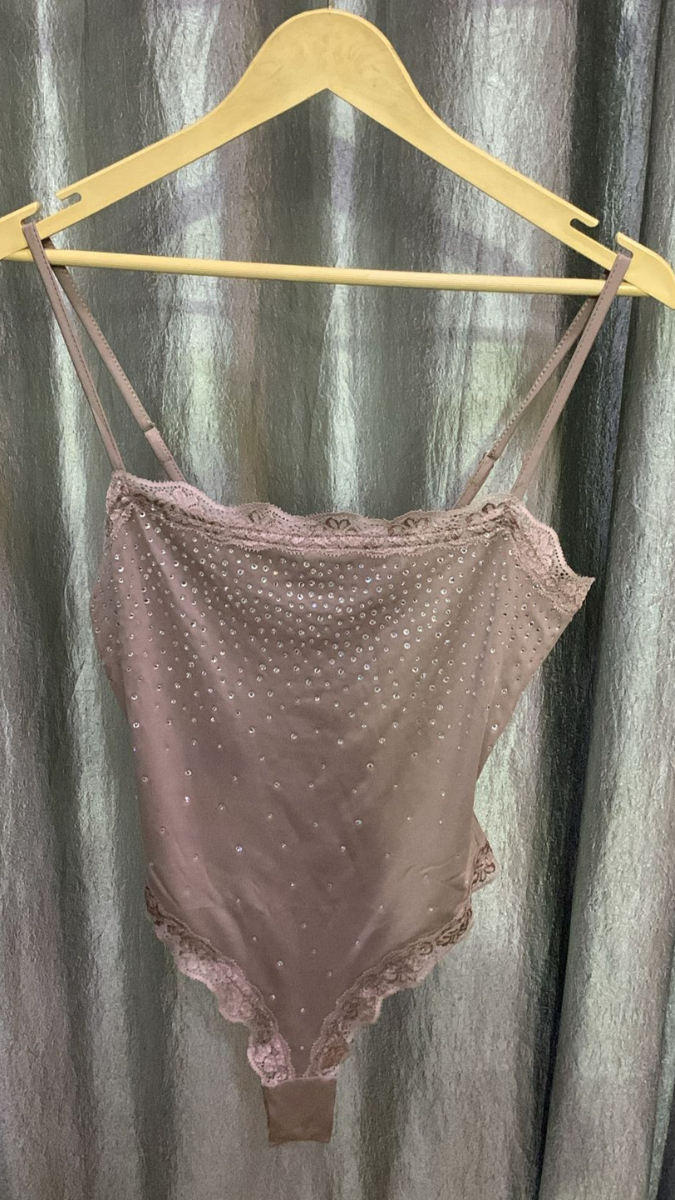 Rhinestone Embedded Lace Designed Bodysuit FC2195