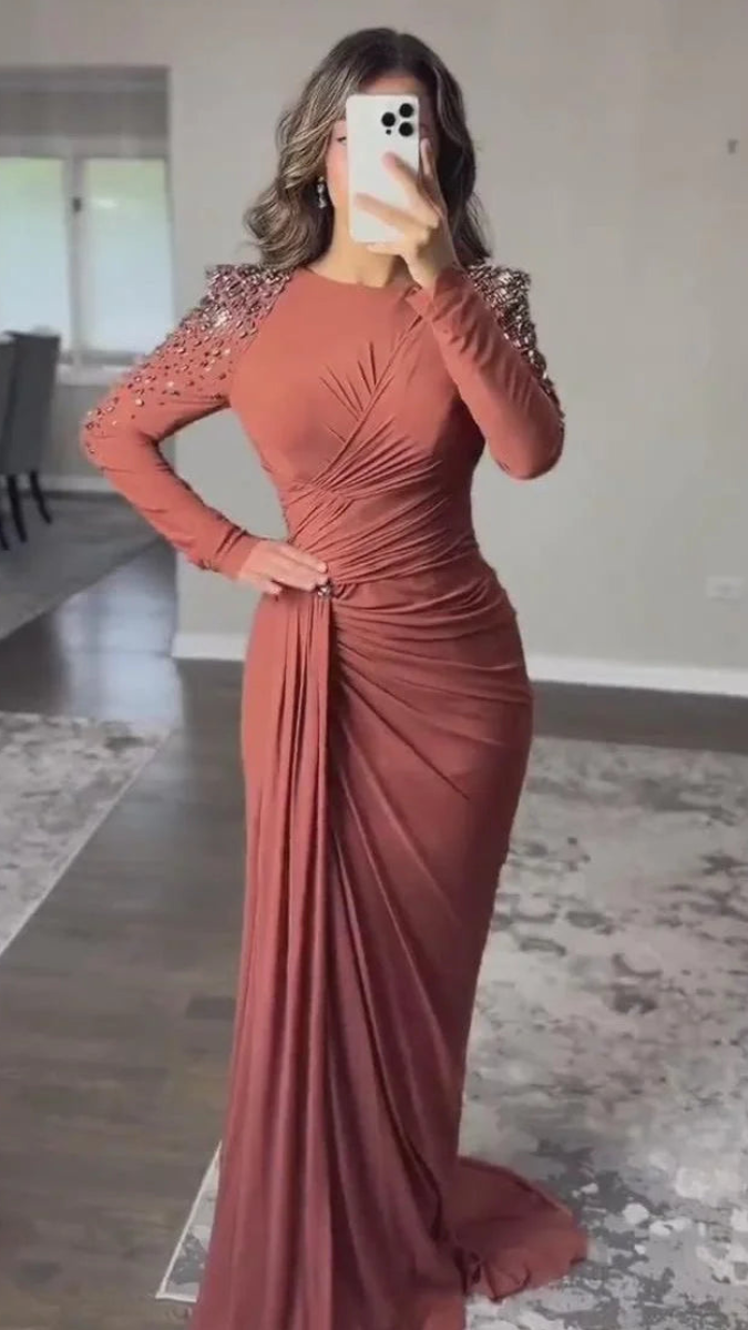 Rhinestone Embedded Shoulder With Side Pleaded Dress FC2053