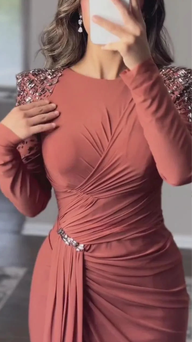 Rhinestone Embedded Shoulder With Side Pleaded Dress FC2053