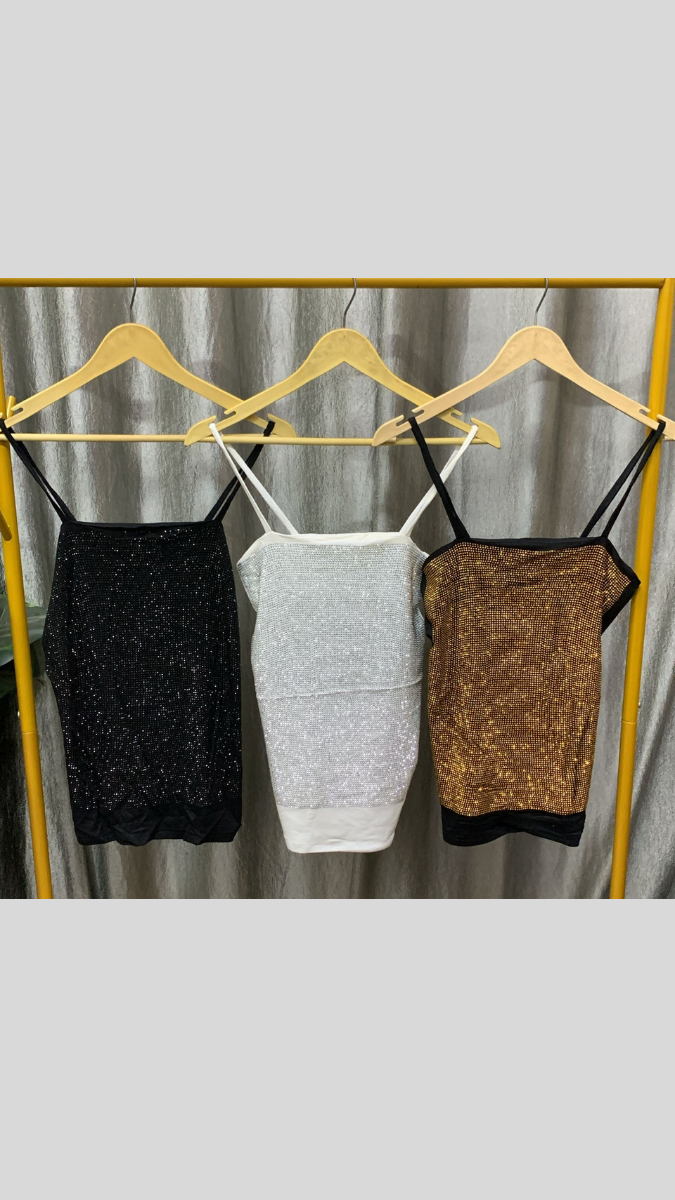 Rhinestone Embedded Strap Sleeve Top FC2306